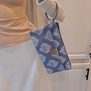 Mud Pie Blue & White Cotton Canvas Wristlet Clutch Lil Biter Teether Bag